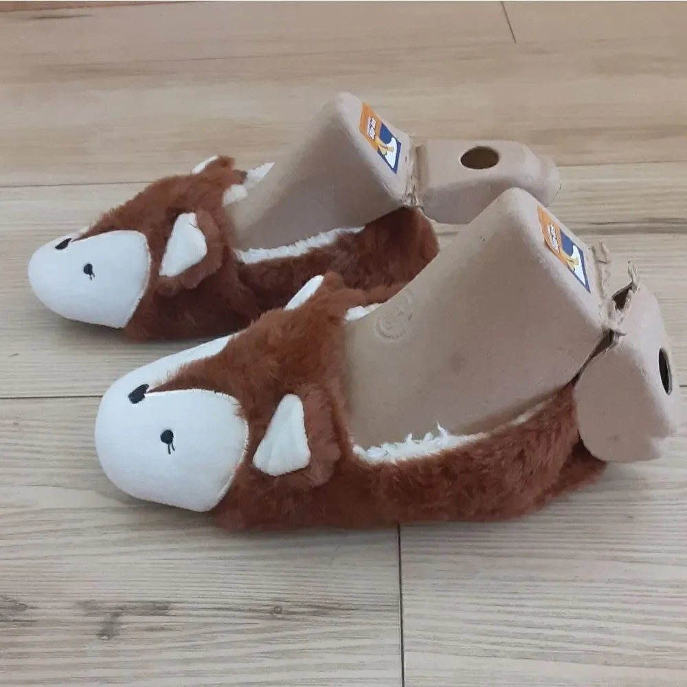 Furry Fox Children's Slippers, Brown and Cream, size Youth Small, NWOT